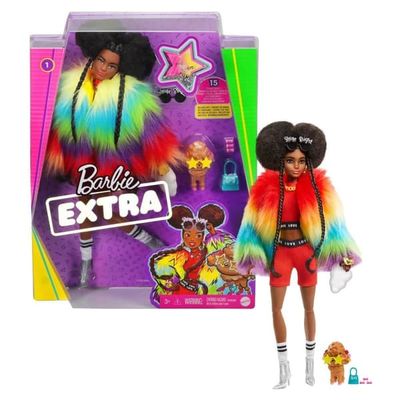 Barbie Extra Doll Furry Rainbow Coat
