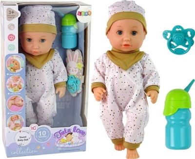 LeanToys Baby Doll Pee Sounds Smokkflaske Hvit Pyjamas