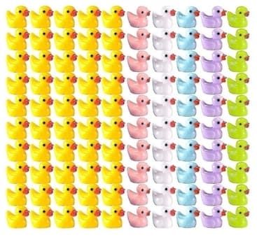 200 stk Tiny Ducks Sett 6 Color Dekorasjon Realistisk form Slitesterk harpiks Bedårende Ender til Julebursdagsfest Barnas dag 100 stk