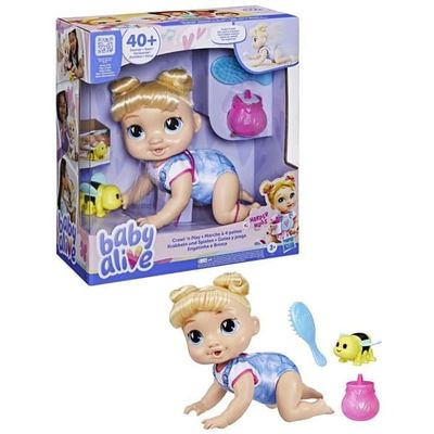 Baby Alive, Harper Hugs Crawling, 27 cm elektronisk docka som kryper, blont hår, från 3 år