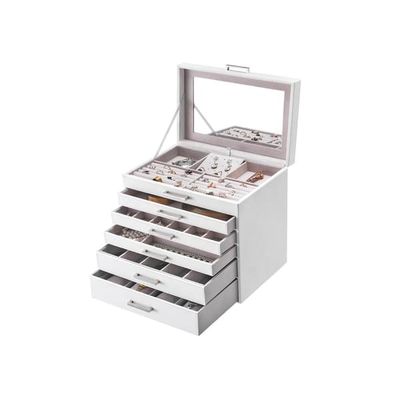 Smykkeskrin, smykkeorganisator, stort smykkeskrin, med 6 lag og 5 skuffer, hvid