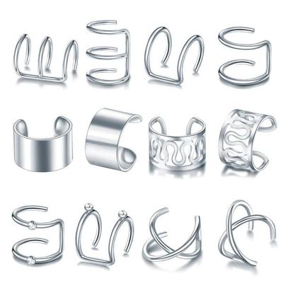 12-pack falske helix piercing ører ørepynt mansjett uten hull sølv