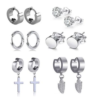 Piercing sett for menn - 6 par øreringer piercinger sølv