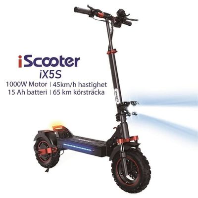 iScooter iX5S E-scooter 48V 15Ah Batteri 1000W Motor Max 25 km/h Hastighet K-scooter Anti-sladd Offroad Pneumatisk 11 tum