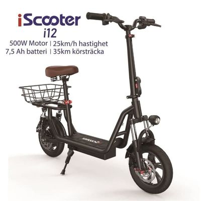 iScooter i12 36V 7,5Ah Batteri 500W Motor 12 tum pneumatiska däck Max räckvidd 35 km Hastighet 25 km/h Elscooter