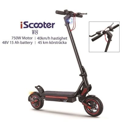 iScooter W8 hopfällbar E-scooter 48V 14Ah batteri 750W motor 9,3 tums däck Topphastighet 40km/h Räckvidd 35-40km med APP-kontroll