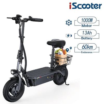 iScooter F3 City elektrisk skoter, 48V 13Ah batteri, 1000W motor, räckvidd 55-60km, svart