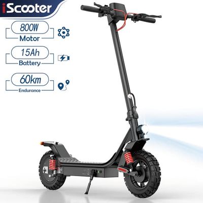 Elektrisk skoter iScooter i10Pro 50-60km räckvidd, 48V 15Ah batteri, 800W motor 10 tums uppblåsbara däck, vikbar (svart)