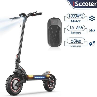 iScooter iX7 Pro elektrisk skoter, 2x1000W borstlös motor, 48V 17,5Ah batteri, maxhastighet 60 km/h, räckvidd 50 km