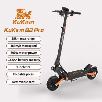 KuKirin G2 Pro hopfällbar elektrisk skoter,600W motor,48V15.6Ah batteri, topphastighet 45km/h,räckvidd 58 km,Fällbara stavar,Avtagbart säte