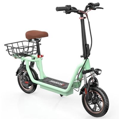 iScooter i12 Adult Electric Scooter 500W, med korg och säte, 12 tum, dubbel fjädring, för pendling i staden, grön