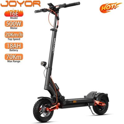 Joyor T6E elscooter, 500W motor, max 20 km/h, ABE-certifierad, 18AH batteri, 70 km räckvidd, hopfällbar