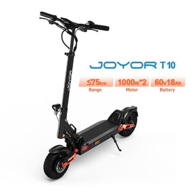 JOYOR T10 Vikbar elektrisk skoter, 1000W * 2 dubbla motorer, 60V 18Ah batteri, maximal räckvidd 75km,10 tums terrängdäck