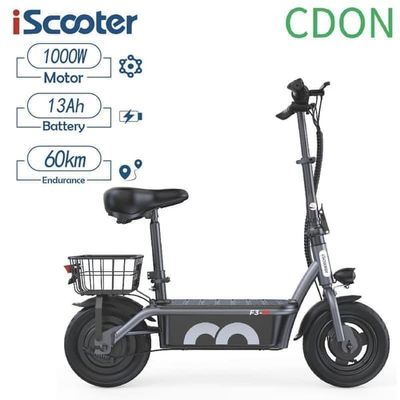 elscooter iScooter F3, räckvidd 55-60 km, 1000W motor, 48V 13Ah batteri, svart