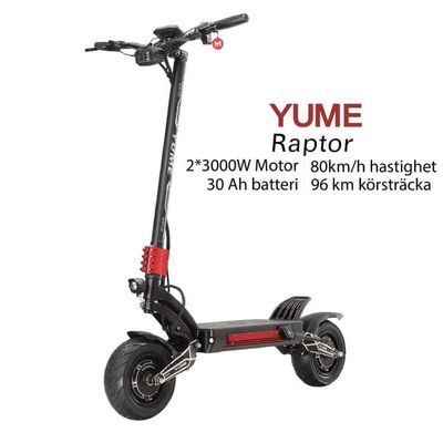 YUME Raptor elektrisk scooter 60V 30Ah batteri 60 miles räckvidd 2*3000W motor NFC upplåsning 11*3,95 tum vägdäck elektrisk scooter
