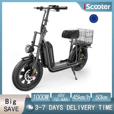iScooter F7 48V 1000W Elscooter 45 km/h 50 km Räckvidd Appkontroll 16" Mountainbike Fällbar bakre korg Komplett Shoppingassistent