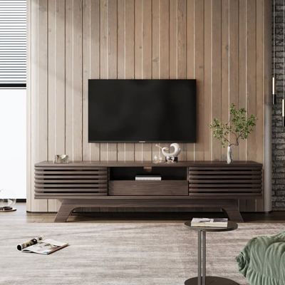 TV-skab 150 cm - 1 skuffe og 2 låger - Spånplade - Brun