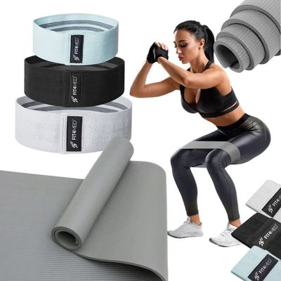 Resårbandsmaterial för fitnessövningar + matta