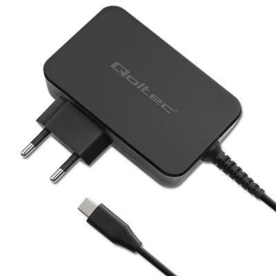 Qoltec GaN POWER PRO Laturi | 1 x USB-C | 100 W | 5-20 V | 3-5 A | Kannettava tietokone | Älypuhelin | Musta