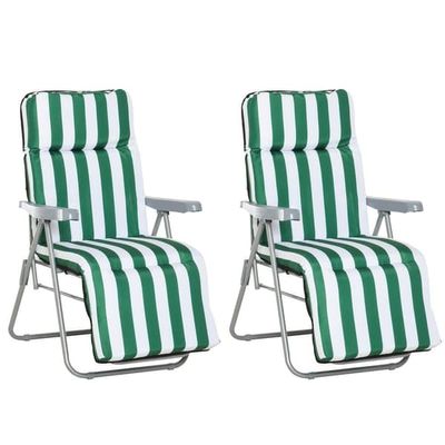Sammenklappelig havestol/solstol med armlæn, 5 positioner, madras, grøn/hvid, 60x75x102 cm