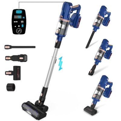 UMLo V11 blå sladdlös skaftdammsugare – 2-i-1 handdammsugare & golvdammsugare med HEPA-filter, 300W motor, LED-display