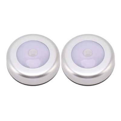 Bevægelsessensor LED Natlys 2 stk - Hvidt lys til skab, skuffe, seng - rund og lille størrelse