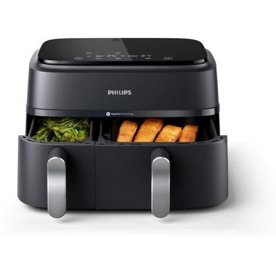 Airfryer utan olja - PHILIPS - Airfryer XXL NA351/00 - Dubbel skål 9L - 8 förinställningar - Svart
