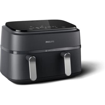 Airfryer utan olja - PHILIPS - Airfryer XXL NA351/00 - Dubbel skål 9L - 8 förinställningar - Svart