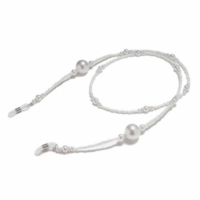 Senil String Brilklasset briller ledningshalsestrop med perler - Hvid