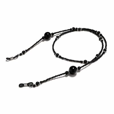 Senil streng briller med briller i ledningen halsstropp med perler - svart