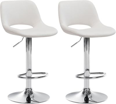 2 -deluppsättning av sammet barstolar - stångstolar - Höjd justerbar & 360 ° Running | Färg: Crème | Materialbas: Metall i kromutseende