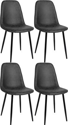 4 -deluppsättning av matsalstolar - Familjestoluppsättning - Underhåll - Vänlig design | Färg: Svart | Material: Artificiellt läder