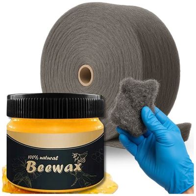 BeeWax + ståluldssæt til polering af træ, gulve og møbler 1 kg