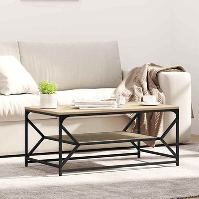 Soffbord med hylla i Sonoma-ek - Kaffeebord | Storlek: 90x50x40 cm | Material: Konstruerat trä, Stål