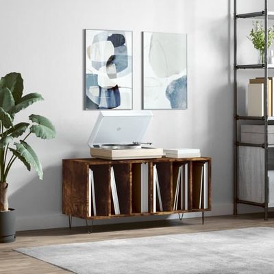 Stereobänk i rökfärgad ek med förvaring för vinylskivor | Storlek: 100x38x48 cm