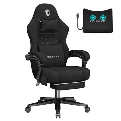 GC-RC05 Tyg Gamingstol Massage med Pocketfjäder Breddad Kudde Hög Rygg Ergonomisk Fotstöd Ländryggsstöd Uppgraderad Kontorsstol, Svart
