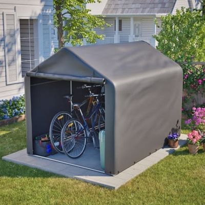 Grå cykelgarage 160x220x165 cm med rulleport vandtæt PE haveskur til cykler og haveredskaber