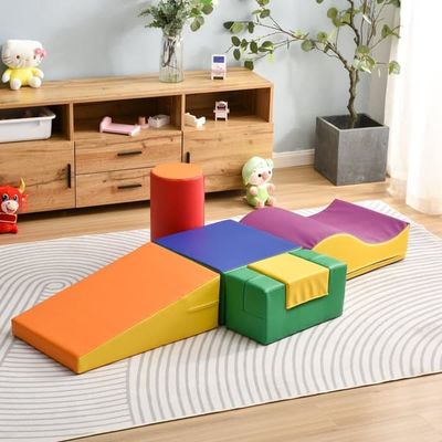 Store bløde byggeklodser i 6 dele til børn – klatrelegetøj med rutsjebane og trappe – Farverige skumklodser til leg, kravletræning og motorik