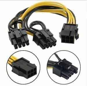 Y-Split PCIE 8Pin naaras - 2 x 6 + 2 nastan uros PCIE 20cm