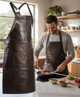 SKINNFÖRKLÄDE GRILL / BBQ / BARISTA / KOCK / FRISÖR FÖRKLÄDE BRUN DISTRESSED APRON