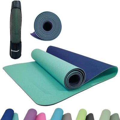 Yogamåtte - FITNESS - SCHILDKRÖT - 180 x 61 cm - 4 mm - Taske inkluderet - Grøn / Blå