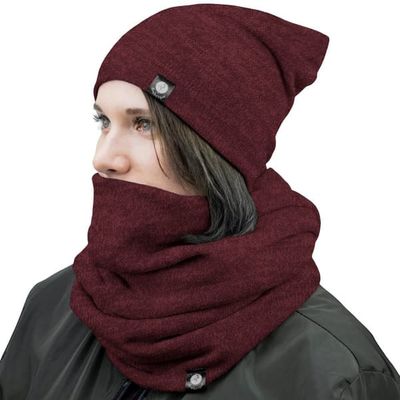 Strikket hue og halstørklædesæt 1W M01 bordeaux M