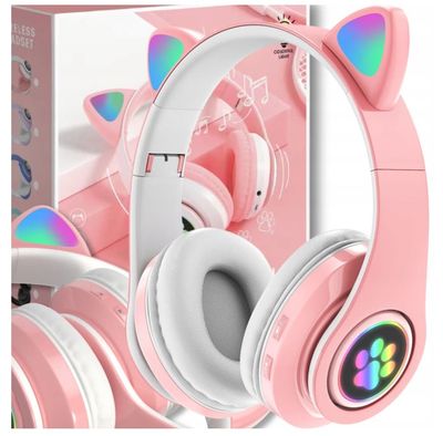 DreamCraft Hörlurar med kattöron för barn, RGB-bakgrundsbelyst spel