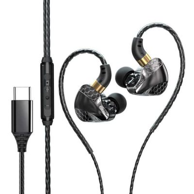 Trådbundne USB-C In-Ear Høretelefoner HiFi Bass med DAC Sort