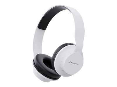 Qoltec Loud Wave - Hodetelefoner med mikrofon - full størrelse - Bluetooth - trådløs, kablet - 3,5 mm jakk - hvit