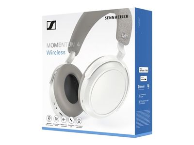 Sennheiser MOMENTUM 4 - Hodetelefoner med mikrofon - full størrelse - Bluetooth - trådløs, kablet - aktiv støydemping - 2,5 mm jakk, USB-C - hvit