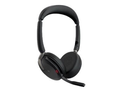 Jabra Evolve2 65 Flex MS Stereo - Hodesett - on-ear - Bluetooth - trådløs - aktiv støydemping - USB-A - svart - med trådløs ladepute - Certified for