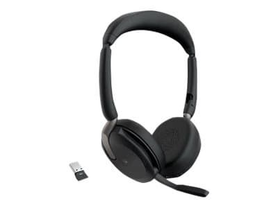 Jabra Evolve2 65 Flex MS Stereo - Hodesett - on-ear - Bluetooth - trådløs - aktiv støydemping - USB-A - svart - Certified for Microsoft Teams