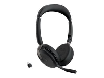 Jabra Evolve2 65 Flex MS Stereo - Hodesett - on-ear - Bluetooth - trådløs - aktiv støydemping - USB-C - svart - Certified for Microsoft Teams