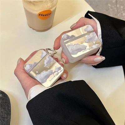 Airpods Pro 2 Cover Stilig firkantet speil med skyer og stjerner